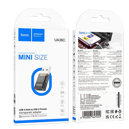 USB-C - USB-A Data en Oplaad Adapter HOCO UA36C, Zwart