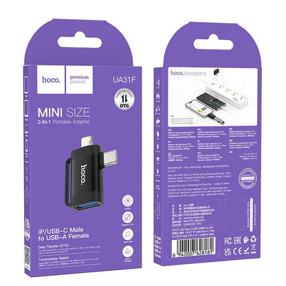 OTG Adapter USB-C / Lightning - USB-A HOCO UA31F, Zwart