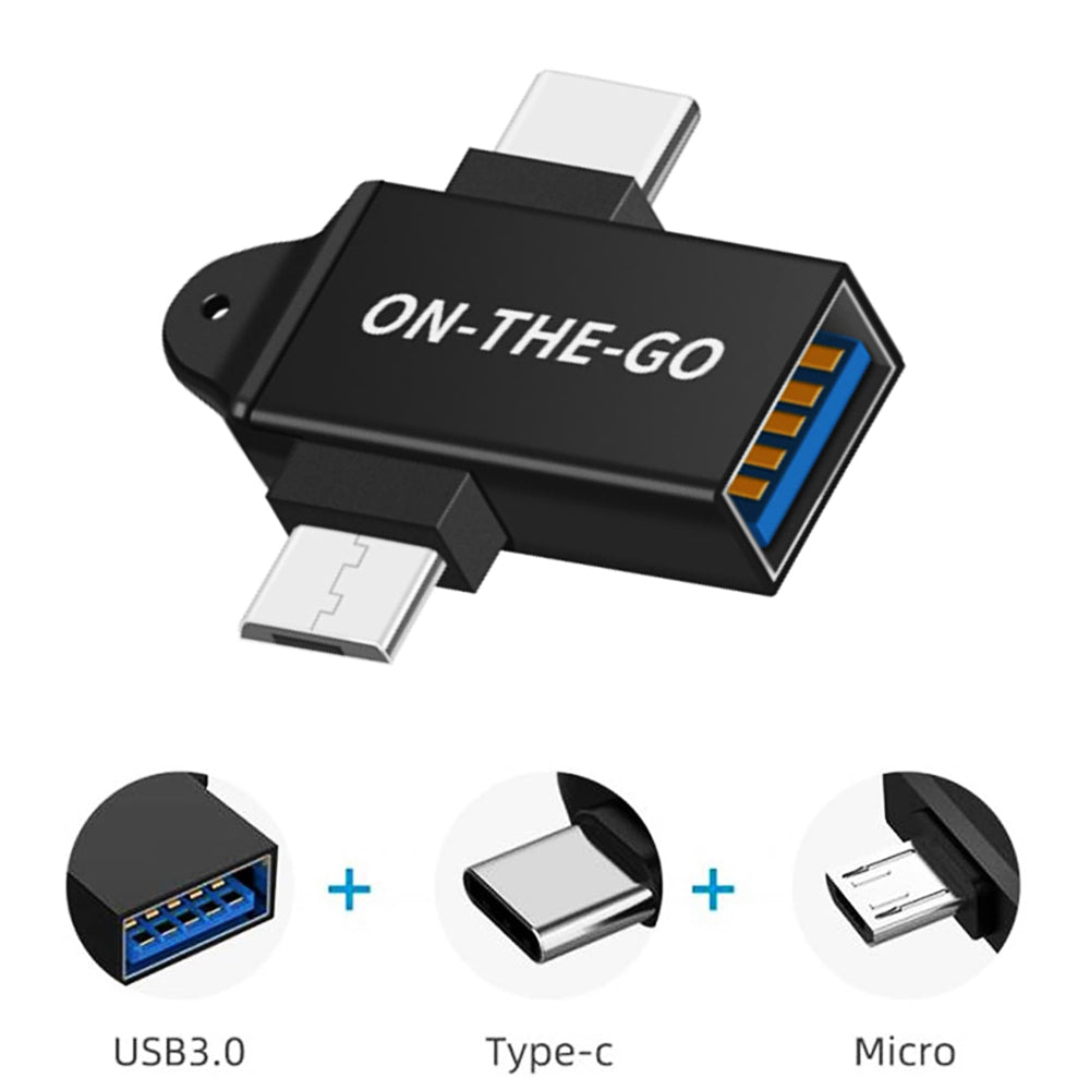 OTG-adapter microUSB / USB-C - USB-A Techsuit A15 AluCoreX, Zwart