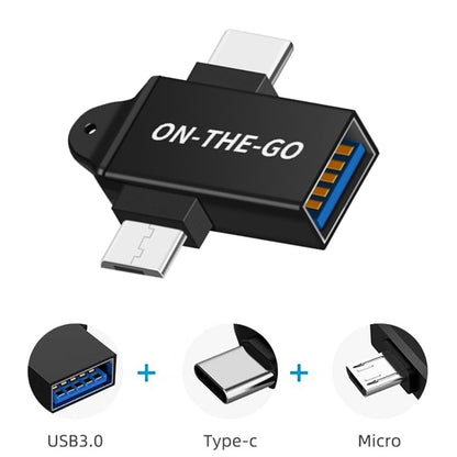 OTG-adapter microUSB / USB-C - USB-A Techsuit A15 AluCoreX, Zwart
