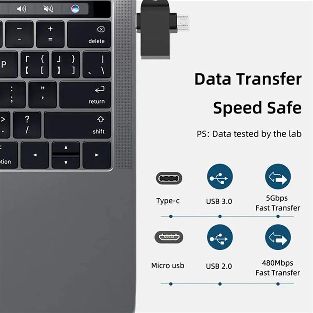 OTG-adapter microUSB / USB-C - USB-A Techsuit A15 AluCoreX, Zwart