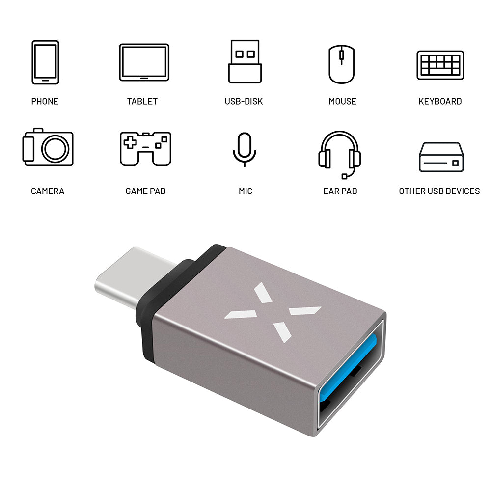 OTG Adapter USB-C - USB-A Fixed, Grijs
