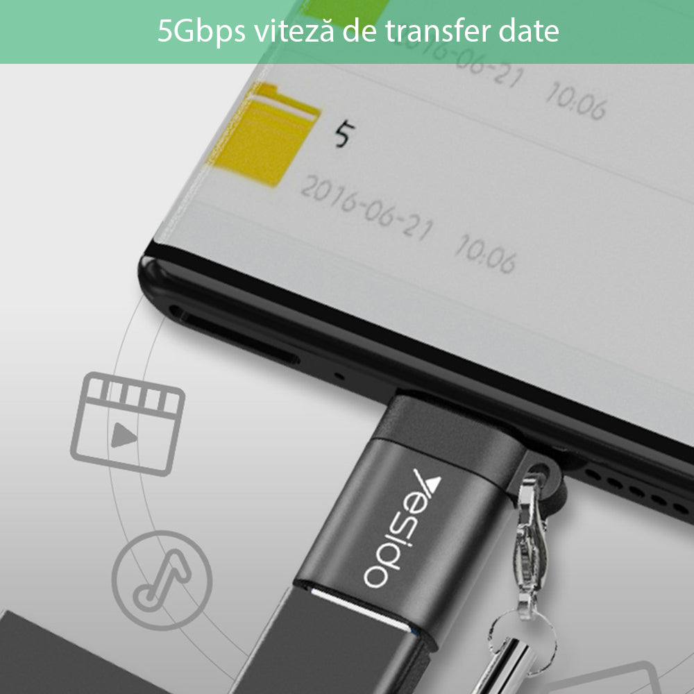 OTG USB-C to USB-A Adapter Yesido GS06, Black