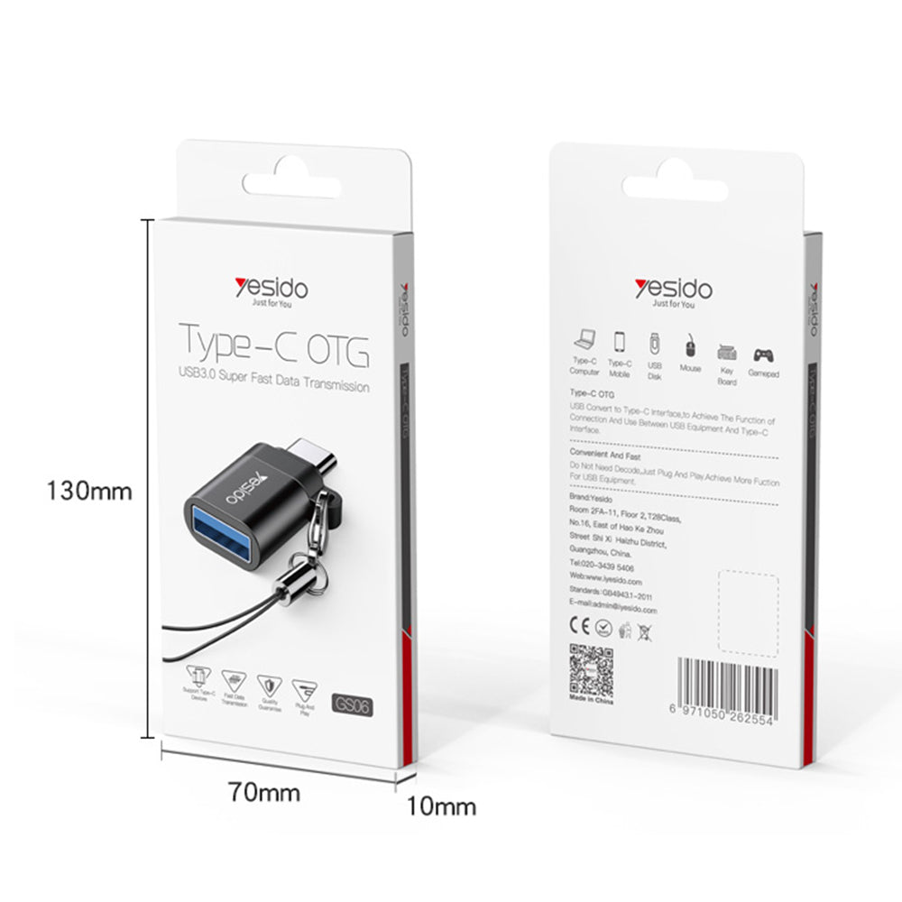 OTG USB-C to USB-A Adapter Yesido GS06, Black