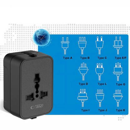 Tech-Protect TA300 Reisadapter EU / UK / US / AU, Zwart