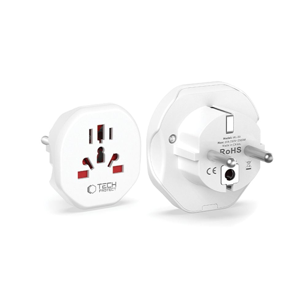 Tech-Protect US / UK / AU / FI / CN - Europe Mains Adapter, White