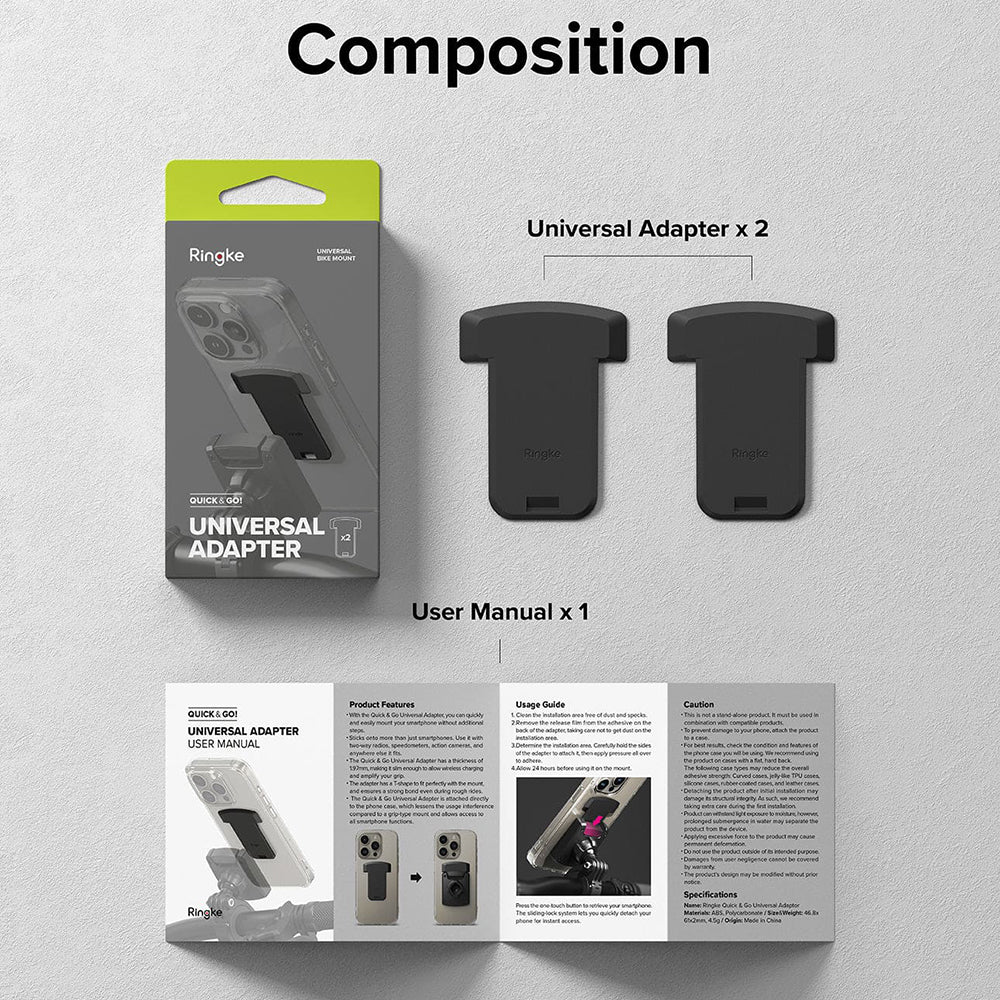 Ringke Quick & Go Telefoonadapter voor Fietssteun, Set van 2 Stuks, Zwart