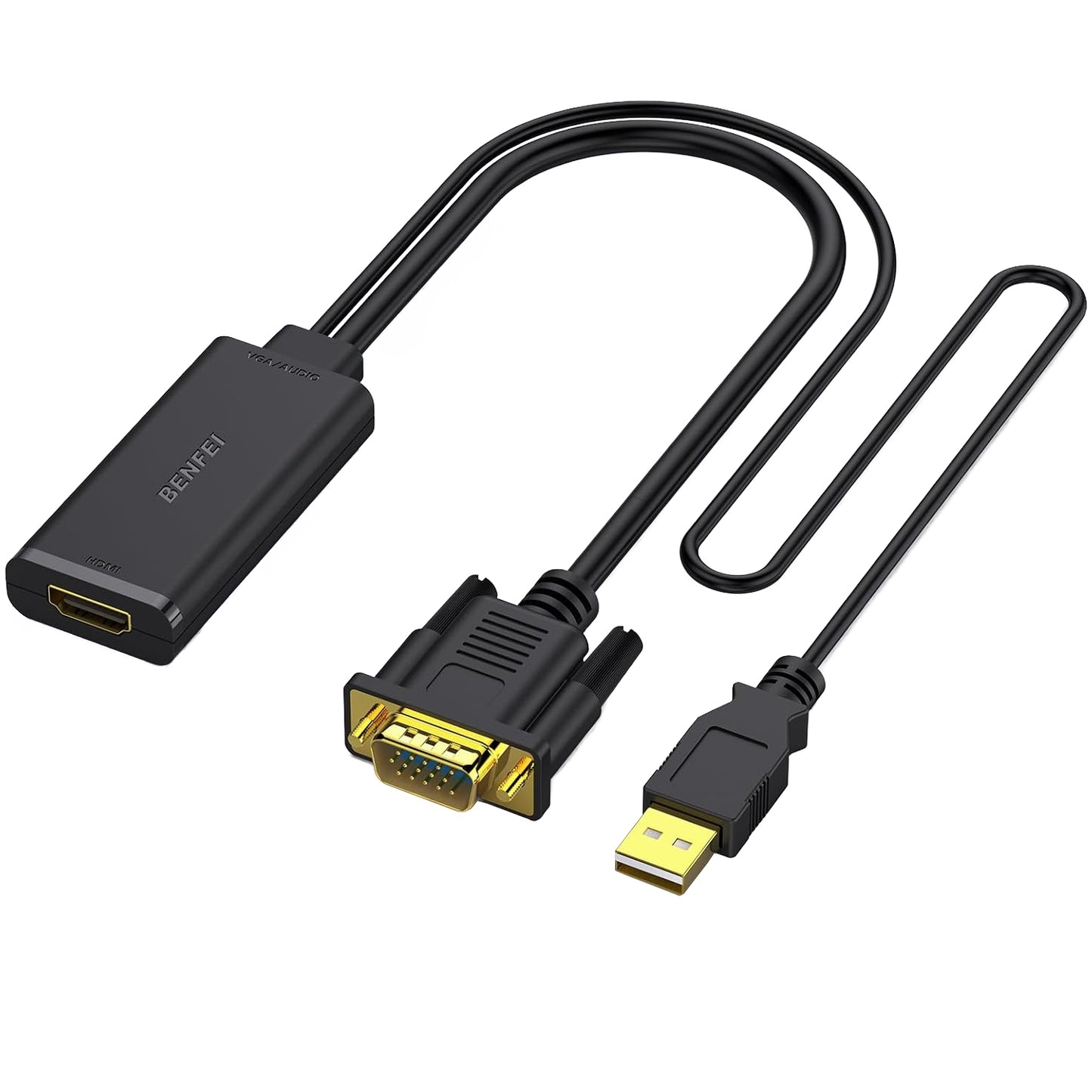Benfei Video-adapter, VGA / USB-A - HDMI, 1080P, Zwart