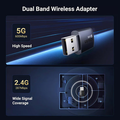 UGREEN CM762 (35264) Wireless Adapter, Dual Band, Wi-Fi 6, 600Mbps, Black
