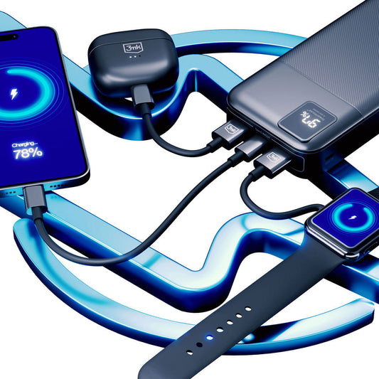 3MK PowerHouse Externe Batterij, 20000mAh, 22.5W, QC + PD, 1 x USB-A - 1 x USB-C, Zwart