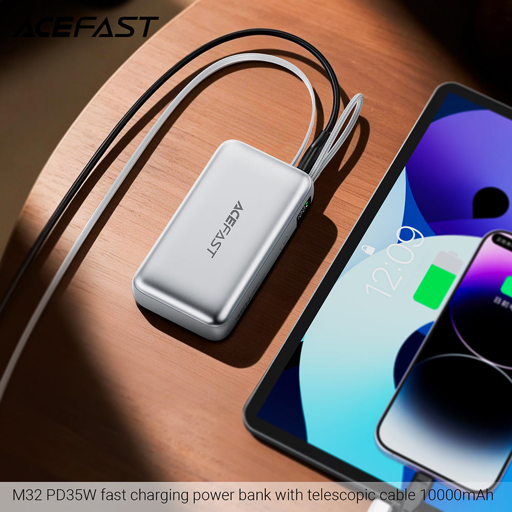 Externe Batterij Acefast M32, 10000mAh, 35W, PD, 2 x USB-C, Zilverkleurig