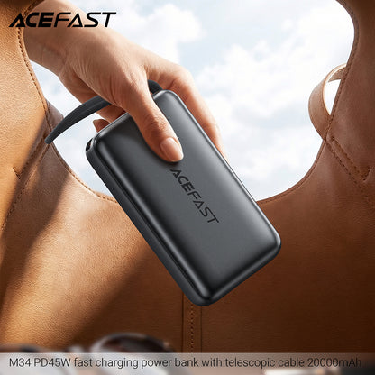 Externe Batterij Acefast M34, 20000mAh, 45W, QC + PD, 1 x USB-A - 2 x USB-C, Gri