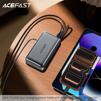 Externe Batterij Acefast M34, 20000mAh, 45W, QC + PD, 1 x USB-A - 2 x USB-C, Gri