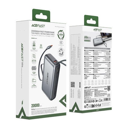Externe Batterij Acefast M34, 20000mAh, 45W, QC + PD, 1 x USB-A - 2 x USB-C, Gri