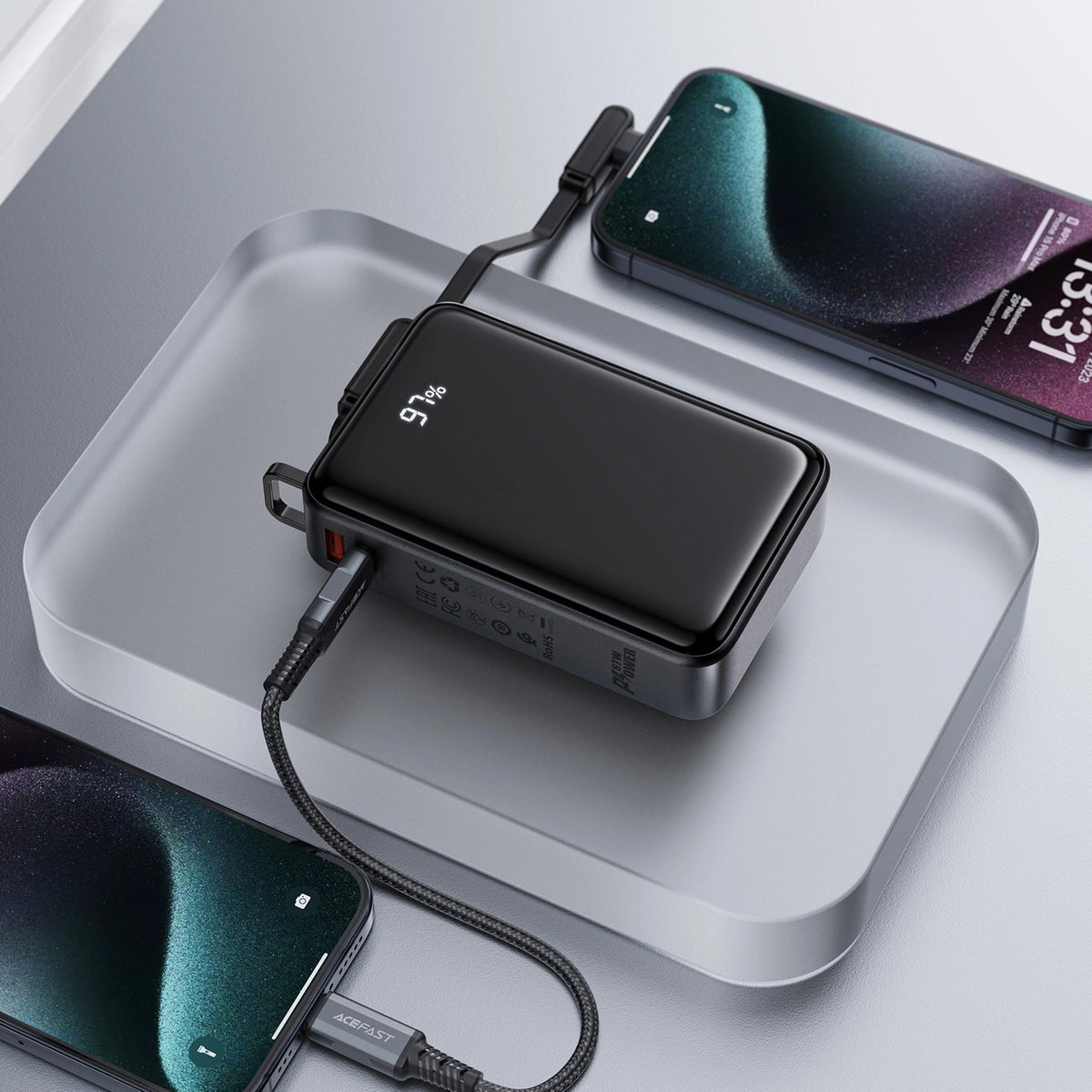 Externe Batterij Acefast M4, 20000mAh, 67W, PD, 1 x USB-A - 2 x USB-C, Zwart