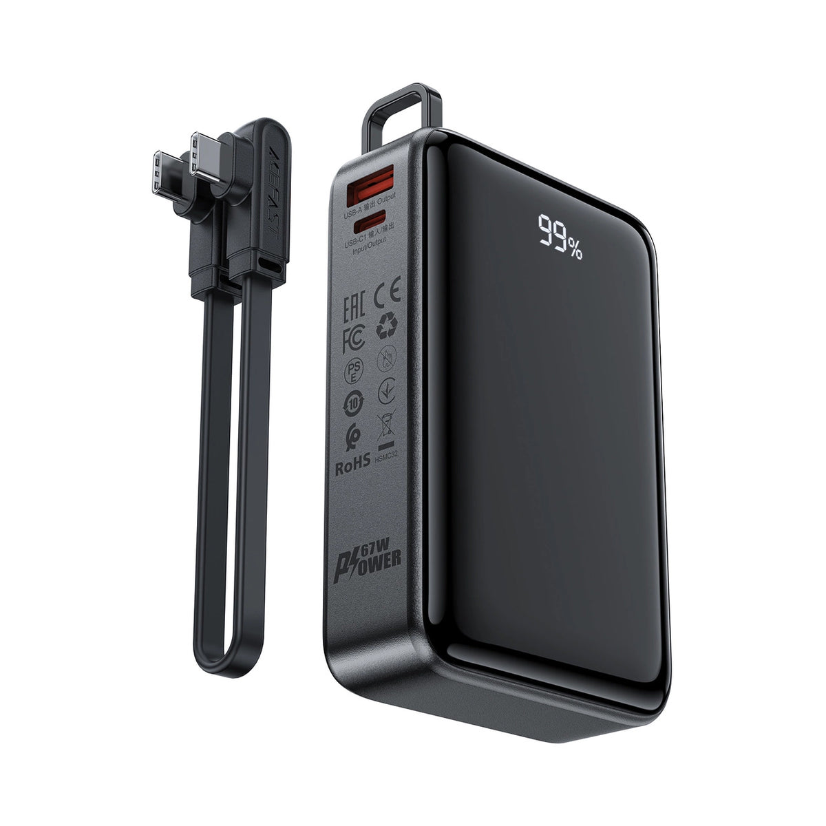 Externe Batterij Acefast M4, 20000mAh, 67W, PD, 1 x USB-A - 2 x USB-C, Zwart