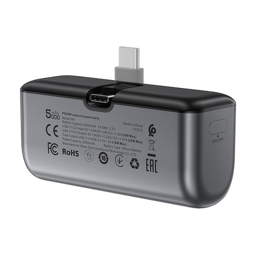 Acefast M9 Externe Batterij, 5000mAh, 20W, PD, 2 x USB-C, Zwart