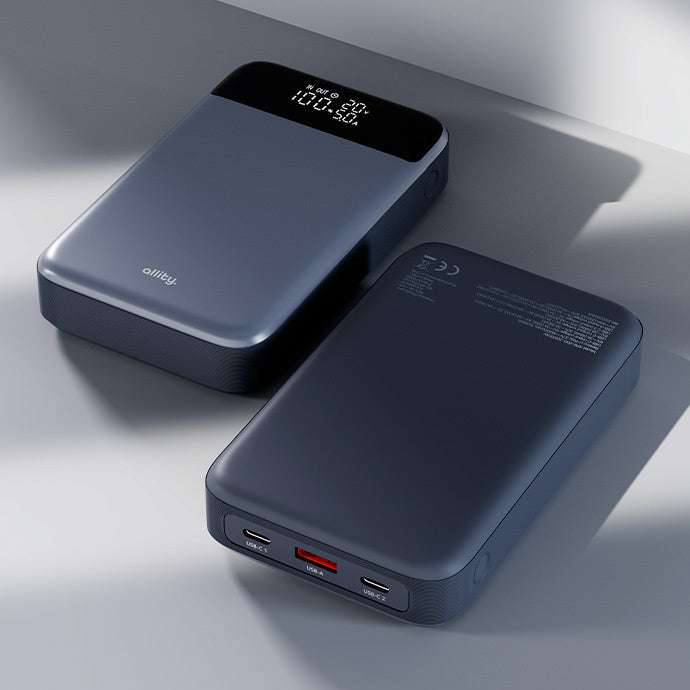 Externe Batterij Allity. APB-200 PocketPower, 19200mAh, 130W, QC + PD, 1 x USB-A - 2 x USB-C, Gri