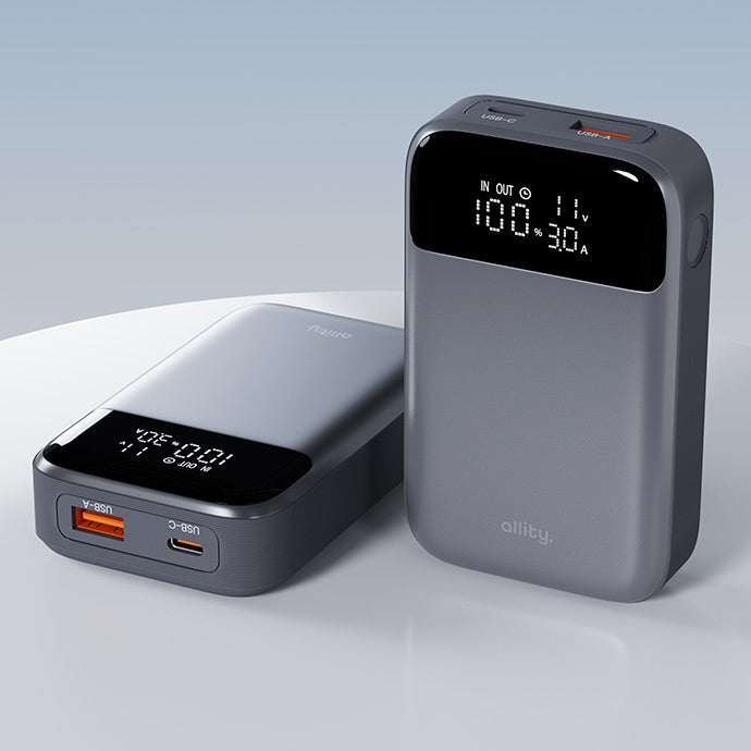 Externe Batterij Allity. APB-200 PocketPower, 10000mAh, 33W, QC + PD, 1 x USB-A - 1 x USB-C, Gri