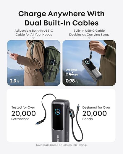 Anker Externe Batterij, 25000mAh, 165W, QC + PD, 1 x USB-A - 3 x USB-C, Grijs A1695H11