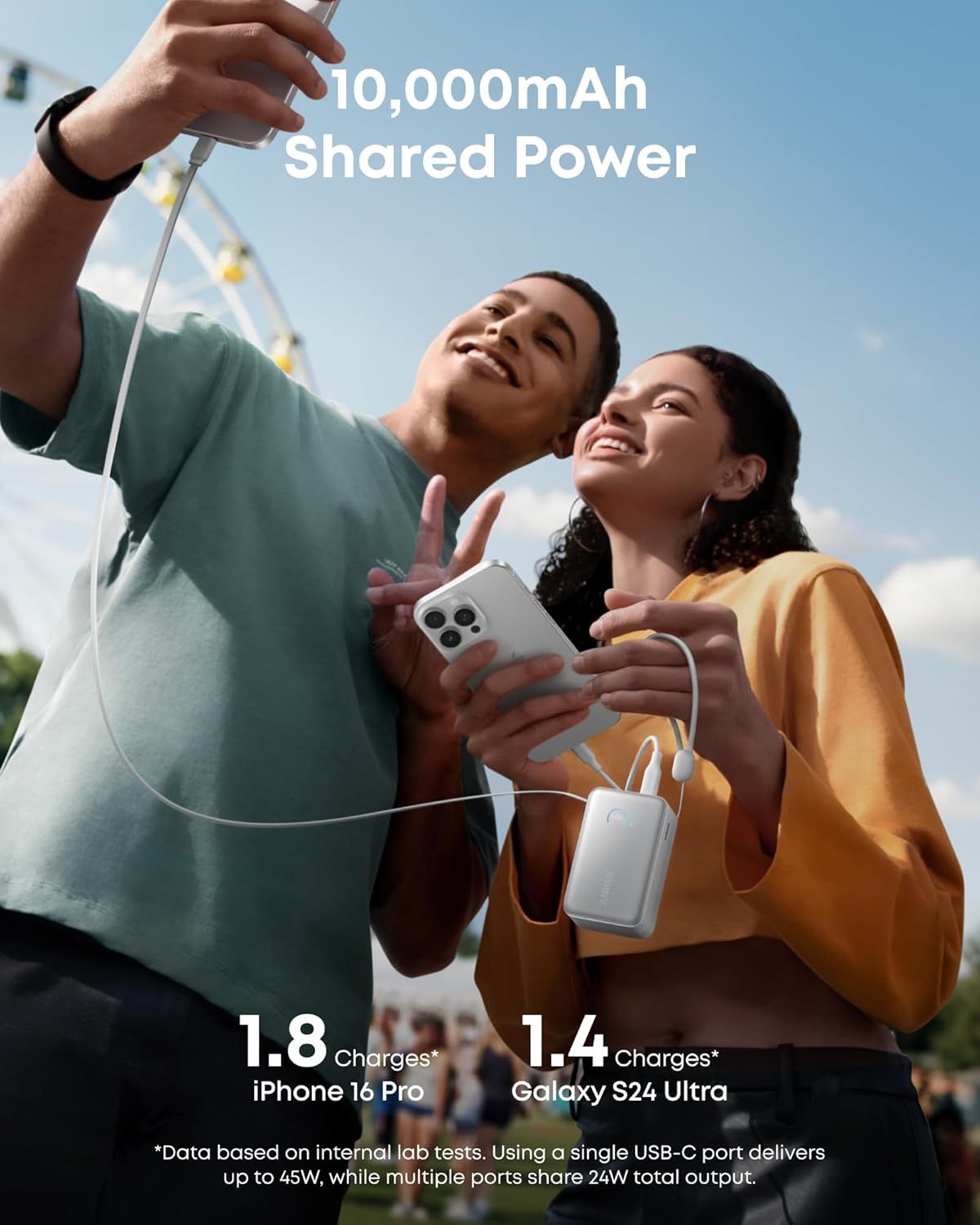 Externe Batterij Anker Nano, 10000mAh, 45W, QC + PD, 1 x USB-A - 1 x USB-C, Wit A1638H21