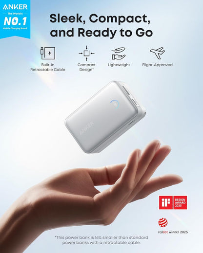 Externe Batterij Anker Nano, 10000mAh, 45W, QC + PD, 1 x USB-A - 1 x USB-C, Wit A1638H21