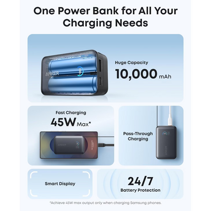 Externe Batterij Anker Nano, 10000mAh, 45W, QC + PD, 1 x USB-A - 1 x USB-C, Zwart A1638H11