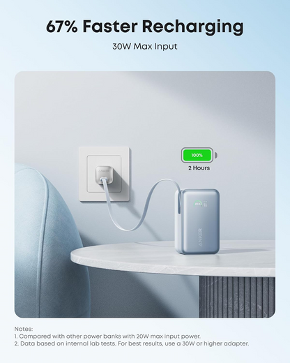 Anker Nano Externe Batterij, 10000mAh, 45W, QC + PD, 1 x USB-A - 2 x USB-C, Blauw