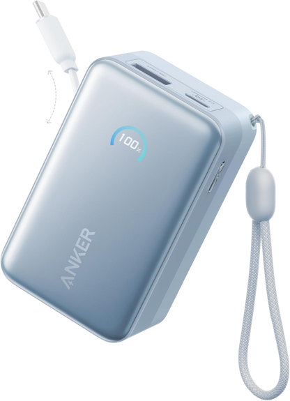 Anker Nano Externe Batterij, 10000mAh, 45W, QC + PD, 1 x USB-A - 2 x USB-C, Blauw