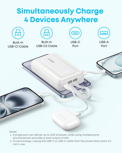 Anker Zolo powerbank, 20000 mAh, 45 W, QC + PD, 1 x USB-A - 3 x USB-C, zwart A110MH12