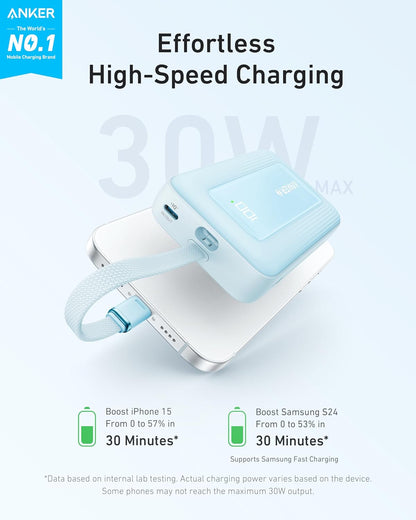 Externe Batterij Anker Zolo, 10000mAh, 30W, QC + PD, 1 x USB-A - 2 x USB-C, Blauw A1688031