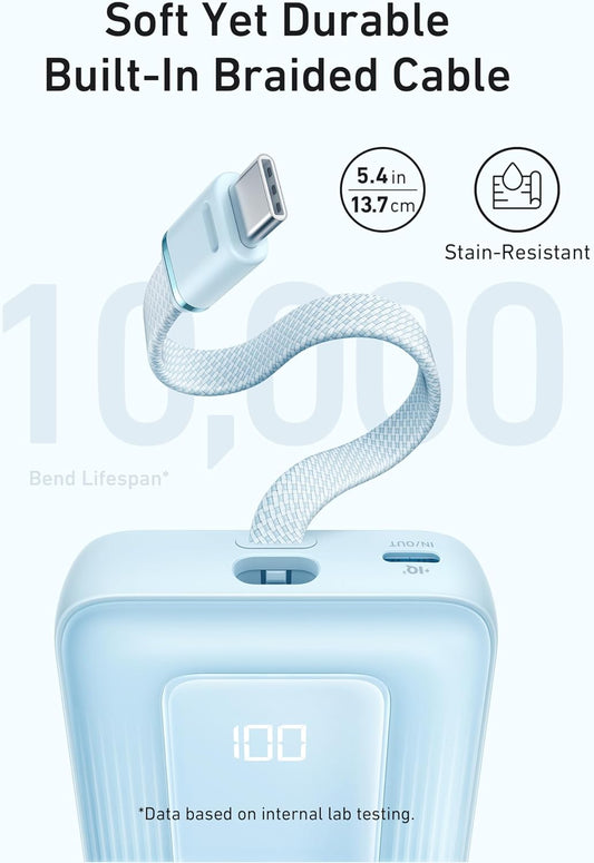 Externe Batterij Anker Zolo, 10000mAh, 30W, QC + PD, 1 x USB-A - 2 x USB-C, Blauw A1688031