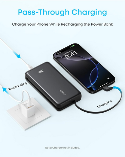 Externe Batterij Anker Zolo, 10000mAh, 22.5W, QC + PD, 1 x USB-A - 2 x USB-C, Zwart A110DH11