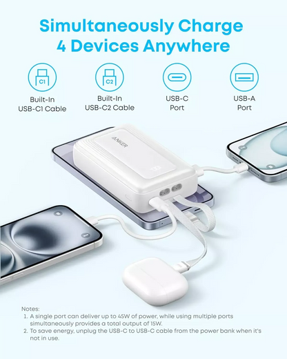 Externe Batterij Anker Zolo, 20000mAh, 45W, QC + PD, 1 x USB-A - 3 x USB-C, Zwart A1681H12
