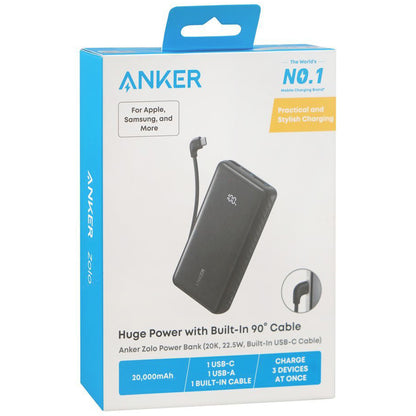 Externe Batterij Anker Zolo, 20000mAh, 22.5W, QC + PD, 1 x USB-A - 2 x USB-C, Zwart A110EH11