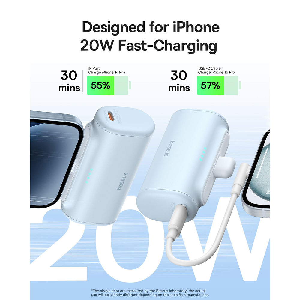 Externe Batterij Baseus Compact, 5000mAh, 20W, PD, 1 x Lightning - 1 x USB-C, Blauw P10068307313-00