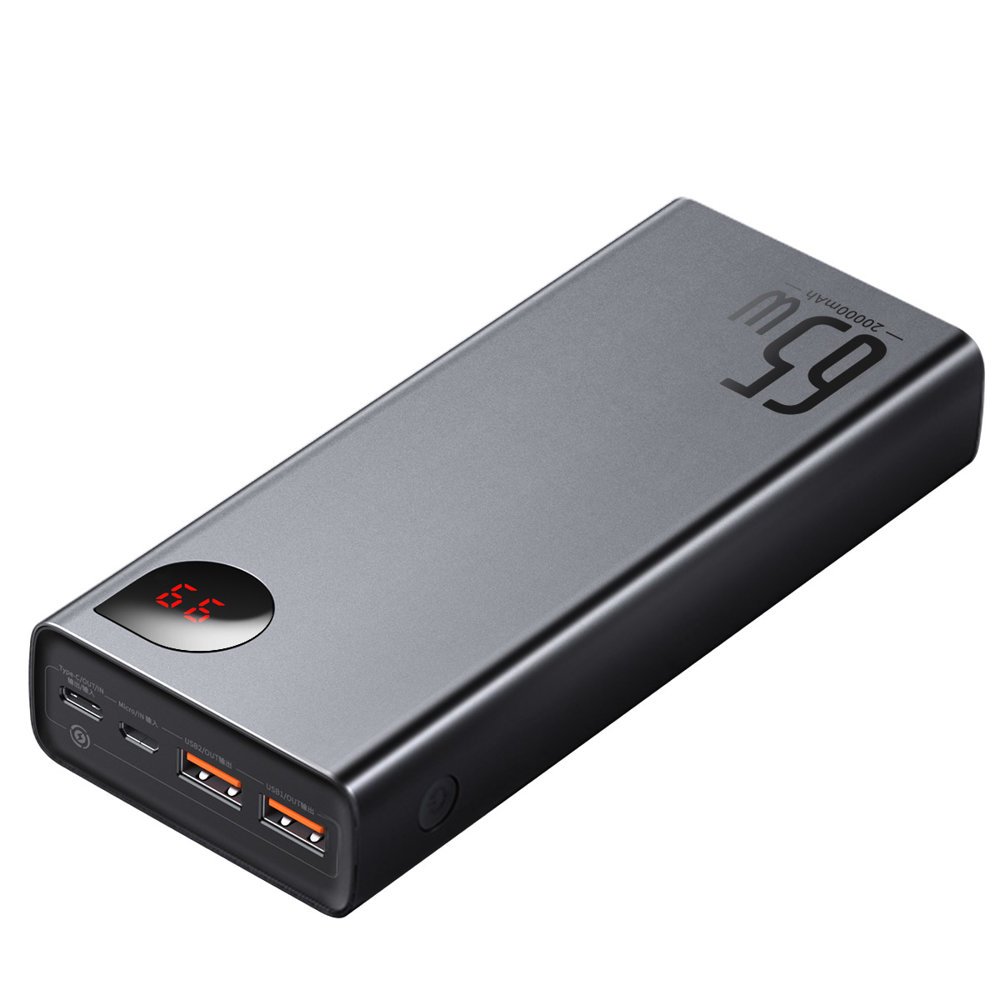 Baseus Adaman External Battery, 20000mAh, 65W, QC + PD, 1 x USB-C - 2 x USB-C, Black, Resealed PPIMDA-D01