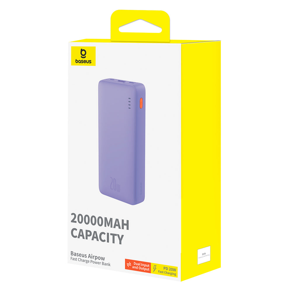 Externe Batterij Baseus Airpow, 20000mAh, 20W, QC + PD, 1 x USB-A - 1 x USB-C, Paars P10022804513-00
