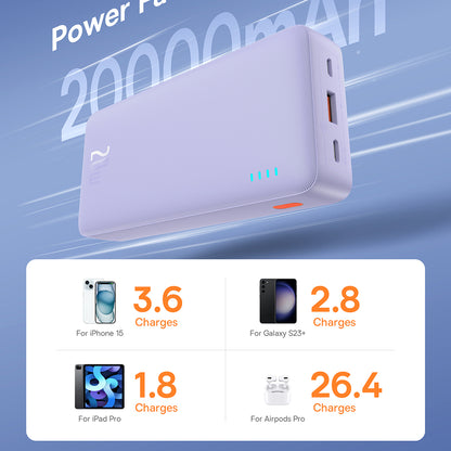 Externe Batterij Baseus Airpow, 20000mAh, 20W, QC + PD, 1 x USB-A - 1 x USB-C, Paars P10022804513-00