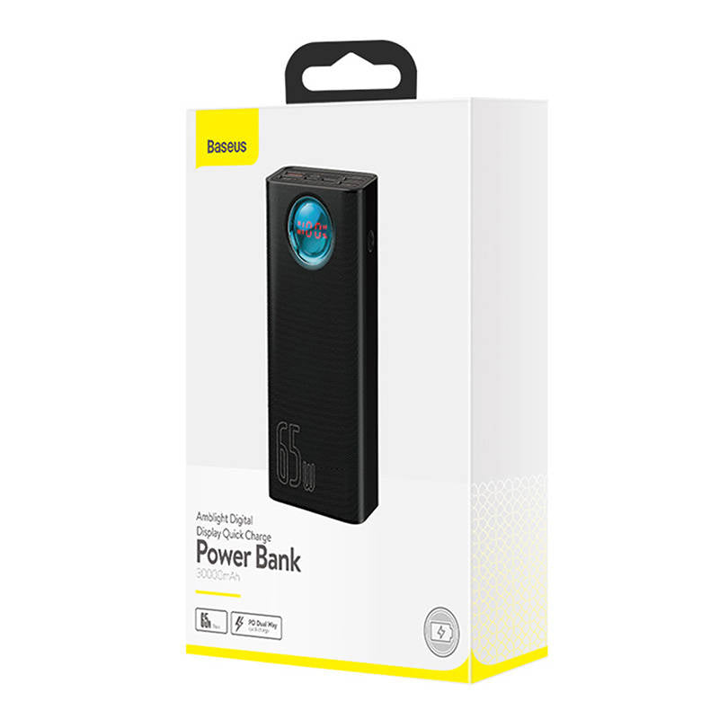 Externe Batterij Baseus Amblight Digital Display, 30000mAh, 65W, QC + PD, 1 x USB-C - 4 x USB-A, Zwart PPLG000101