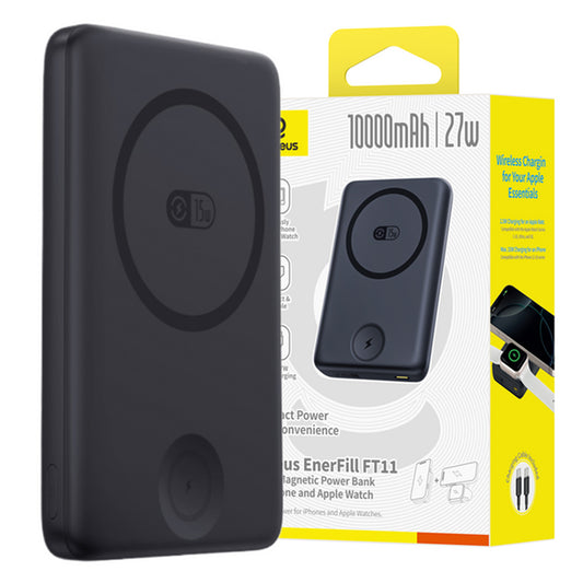 Externe Batterij Baseus Bank EnerFill FT11, 10000mAh, 27W, PD + QI + FQI, 2 x QI - 1 x USB-C, Zwart P1008210G123-00