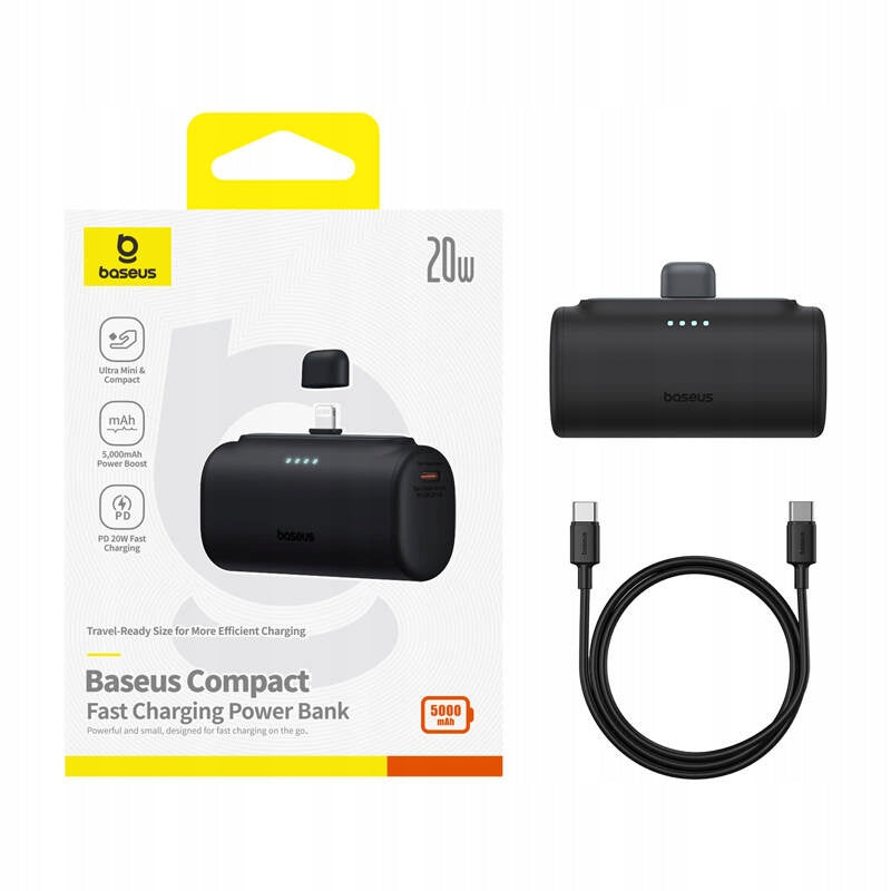 Externe Batterij Baseus Compact, 5000mAh, 20W, PD, 1 x Lightning - 1 x USB-C, Zwart P10068307113-00