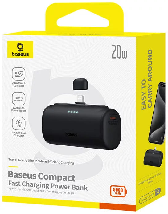 Externe Batterij Baseus Compact, 5000mAh, 20W, PD, 1 x Lightning - 1 x USB-C, Zwart P10068307113-00