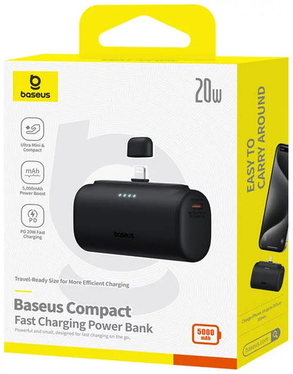 Externe Batterij Baseus Compact, 5000mAh, 20W, PD, 1 x Lightning - 1 x USB-C, Zwart P10068307113-00