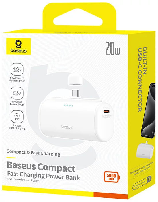 Externe Batterij Baseus Compact, 5000mAh, 20W, PD, 2 x USB-C, Wit P10068306213-00