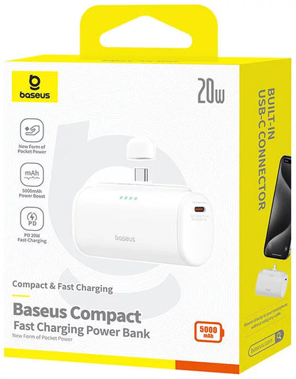 Externe Batterij Baseus Compact, 5000mAh, 20W, PD, 2 x USB-C, Wit P10068306213-00
