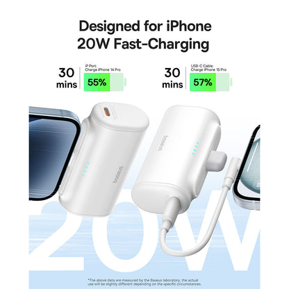 Externe Batterij Baseus Compact, 5000mAh, 20W, PD, 1 x Lightning - 1 x USB-C, Wit P10068307213-00