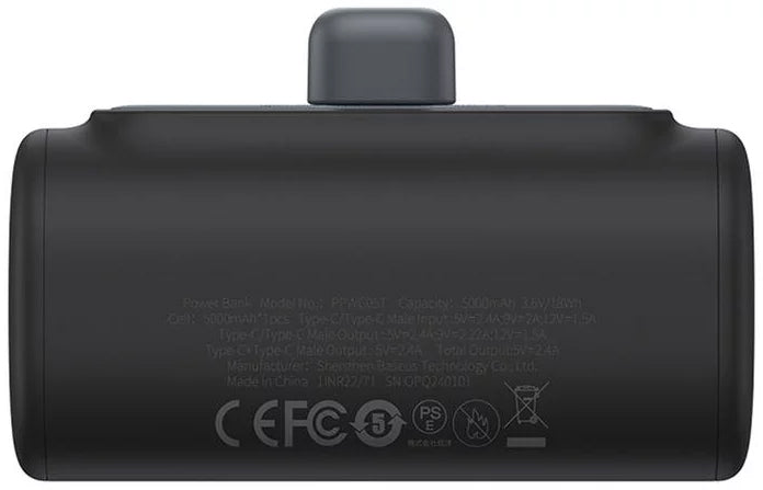 Externe Batterij Baseus Compact, 5000mAh, 20W, PD, 1 x Lightning - 1 x USB-C, Zwart P10068307113-00