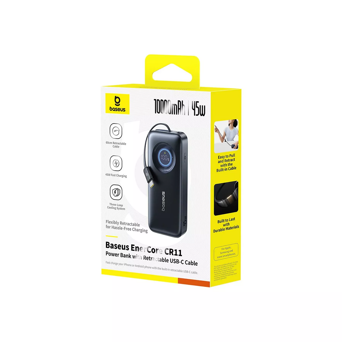 Externe Batterij Baseus EnerCore CR11, 10000mAh, 45W, PD, 2 x USB-C, Zwart E0027G01