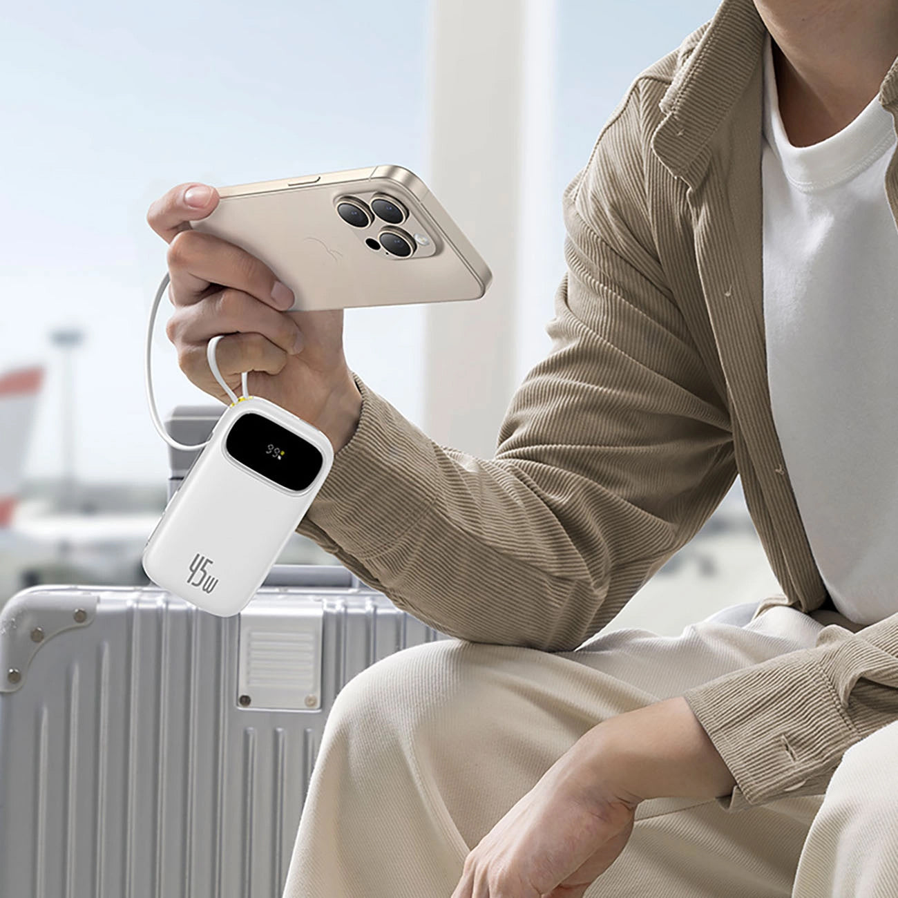Externe Batterij Baseus EnerFill FC31, 20000mAh, 45W, QC + PD, 1 x Lightning - 1 x USB-A - 2 x USB-C, Wit E0028D01